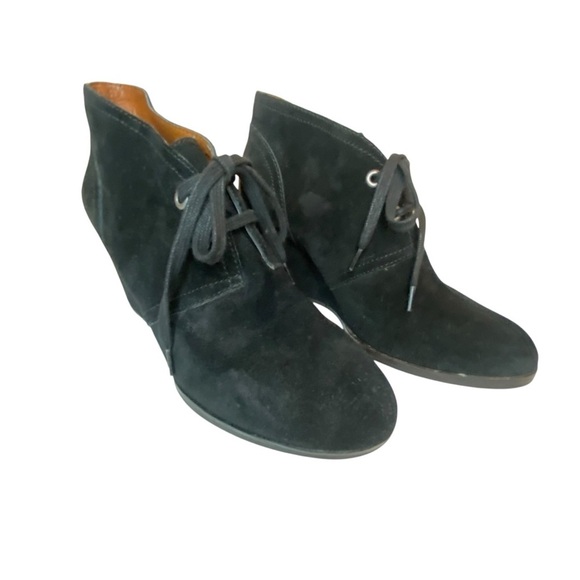 Lucky Brand Black Suede Swayze Wedge Ankle Lace Up Booties SZ 10 - Picture 2 of 14